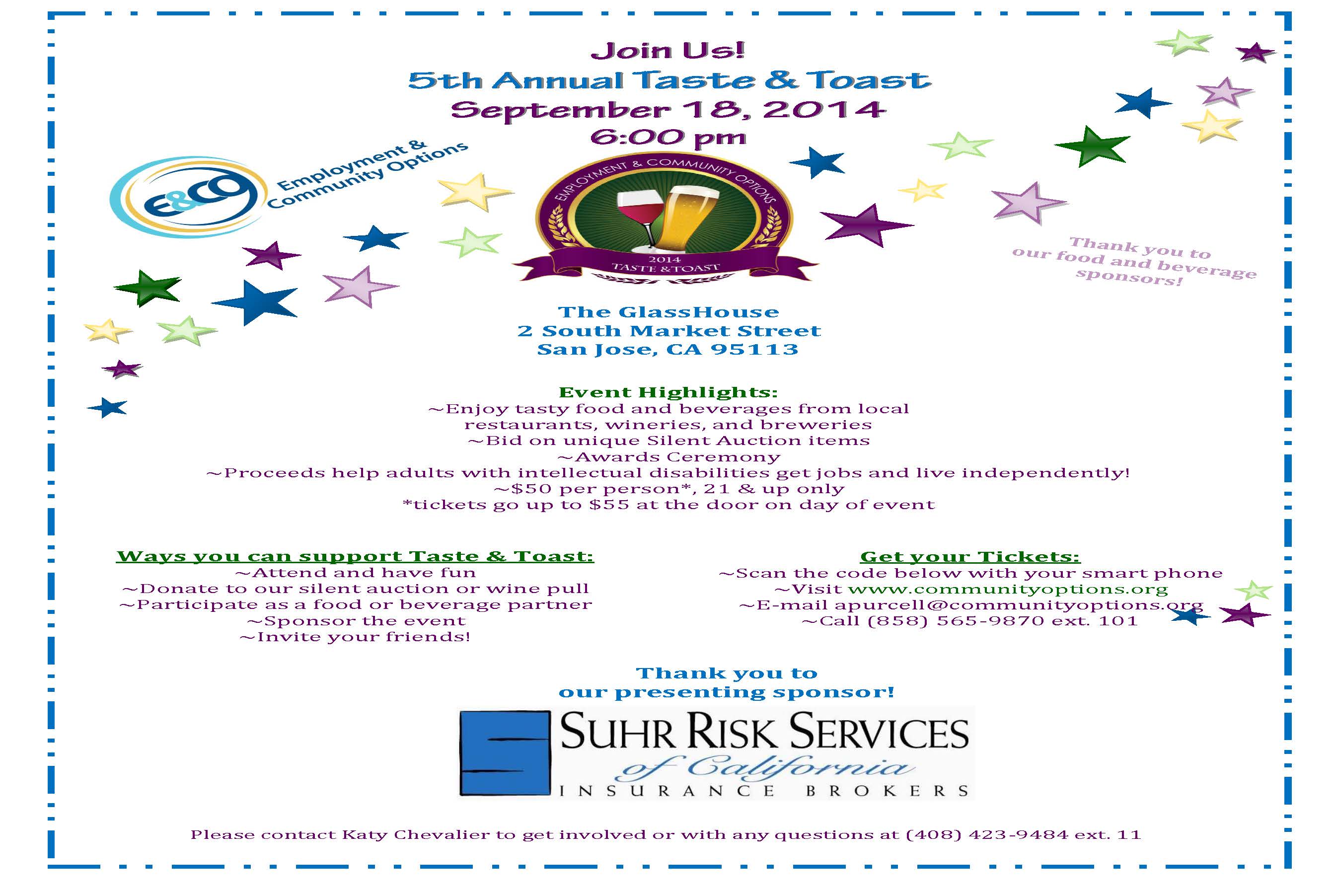 The 5th Annual Taste & Toast Event San Jose, CA on Thu Sep 18, 2014 at The GlassHouse San