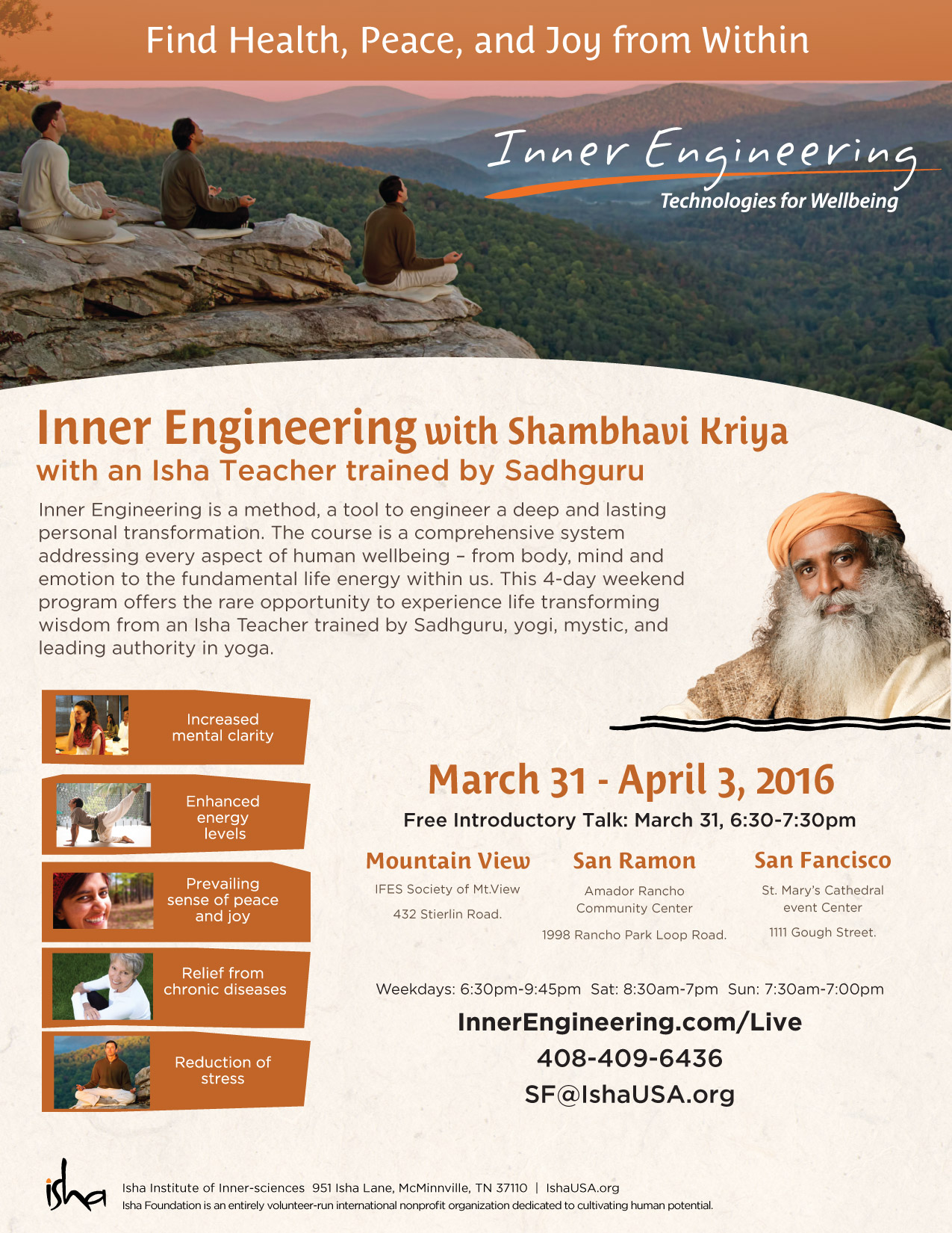 4DAY INNER ENGINEERING PROGRAM BY ISHA FOUNDATION San Francisco, CA