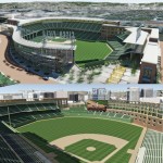 The city and its perhaps-doomed redevelopment agency have locked up $25 million worth of real estate in the hopes of attracting Major League Baseball to San Jose. Here are two graphics of the proposed ballpark.