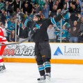 Benn Ferriero rejoiced after scoring the winning goal for the Sharks’ last Friday—his 24th birthday.