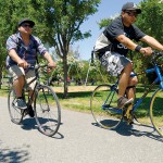 Cyclists Jamie Jimenez and Andrew Moyco commute regularly from downtown San Jose to Los Gatos via the creek trail as a way to stay in shape. (Photo by Felipe Buitrago)