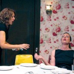 Inappropriate utensils are just a few of the stresses when Diahanna Davidson (left) and Dana Zook get together in 'August: Osage County.'