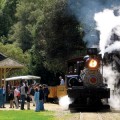ALL ABOARD: The Santa Cruz Mountains Wine Express blows off some steam on May 20 at Roaring Camp.