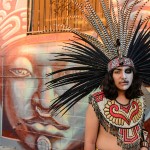 Dancers from Movimiento Cosmico performed an Aztec dance ceremony at the unveiling of the new mural.