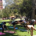 A yoga class in St. James Park. (Photo by James Reber)