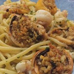 Juicy rock shrimp and mussels highlight the spaghetti gamberi e cozze.