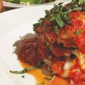 The eggplant parmesan offers a towering load at Turn Bar & Grill.