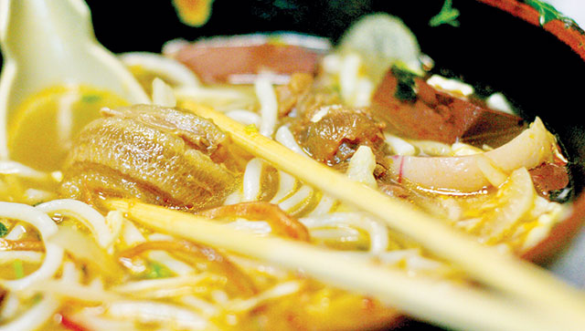 FO PIZZLE: The traditional Bun ho Hue soup at Bun ho Hue An Am features ox penis. Photo by John Dyke
